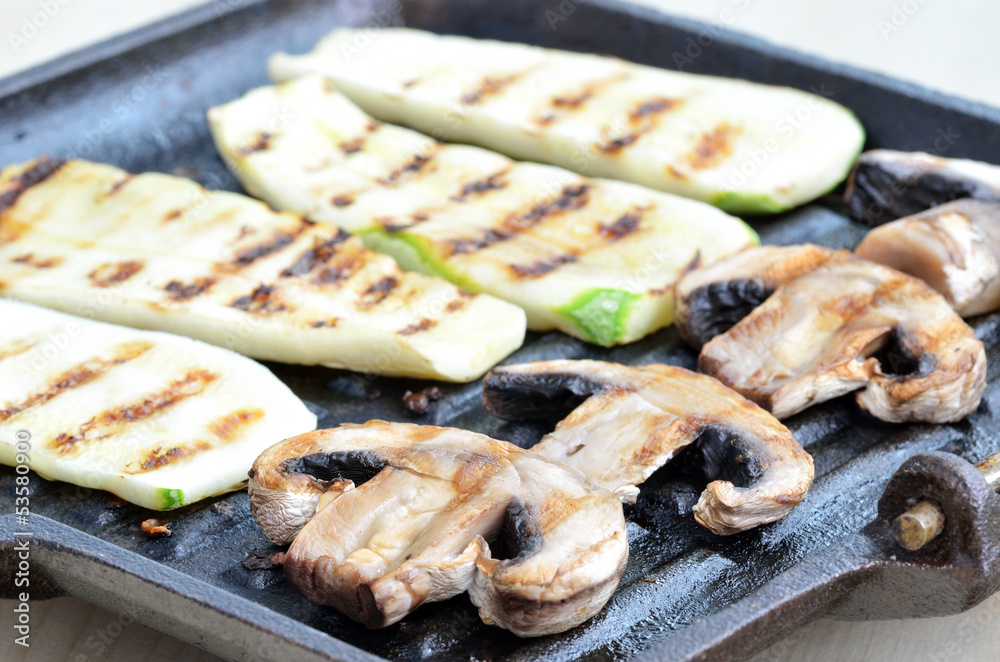 mushrooms and zucchini on the grill