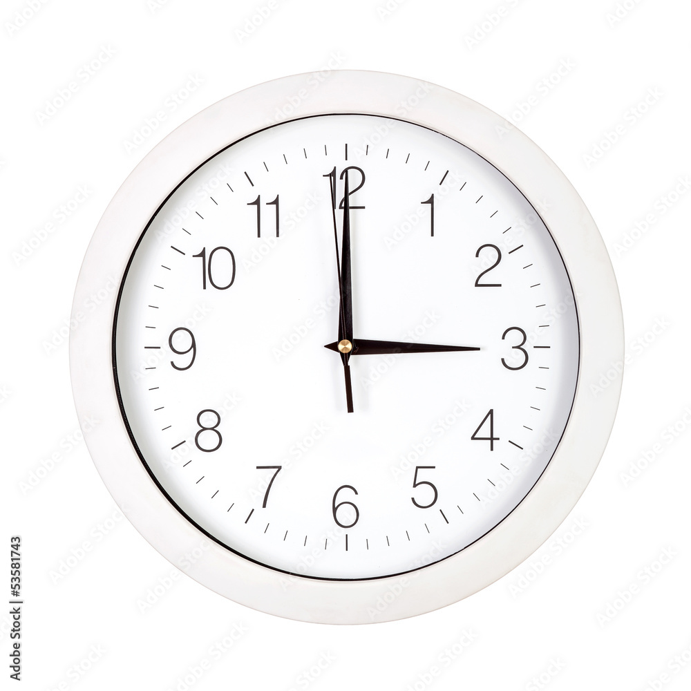 Clock face showing three o'clock Clock face showing three o'clock