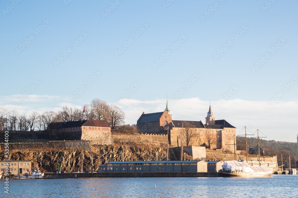 Oslo Fjord harbor and Akershus Fortress