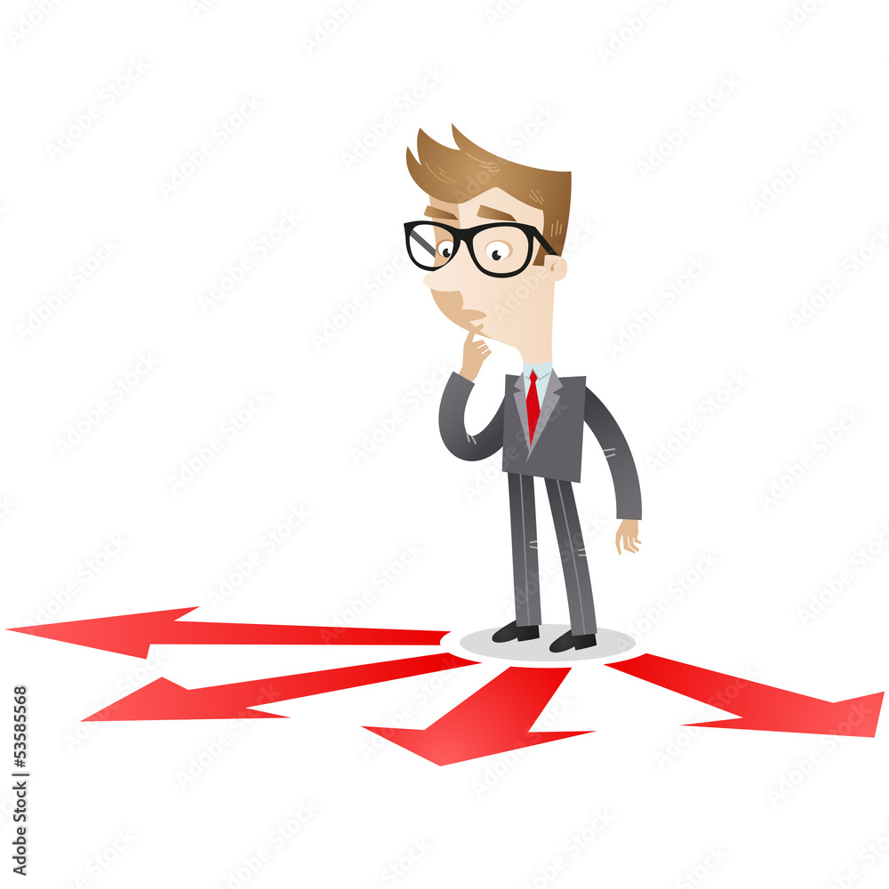 Businessman, arrows, directions, decision, choice Businessman, arrows, directions, decision, choice