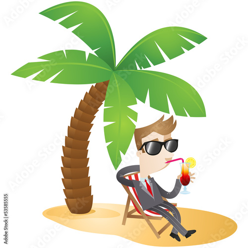 Businessman, beach, vacation, cocktail, relaxing