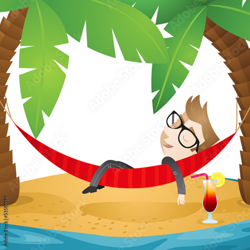 Businessman, beach, vacation, hammock, relaxing, closeup