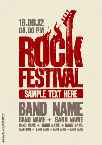 Rock festival design template with bass guitar