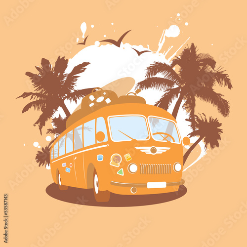 Fashion design template with retro bus