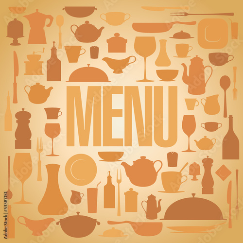 Retro restaurant menu with utensil card design template