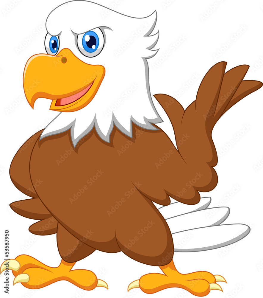 Fototapeta premium Cute eagle cartoon waving