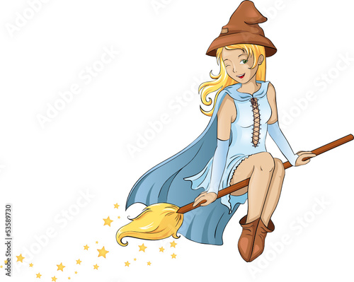 fliegende blonde gute Fee / Hexe