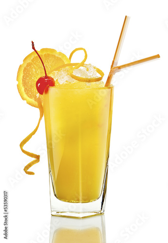 cocktail with ice and orange in a longdrink glass photo