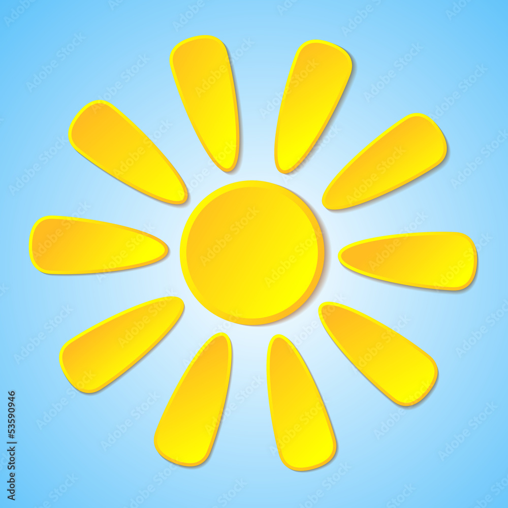 Abstract yellow paper sun on a blue background. Abstract yellow paper sun on a blue background.
