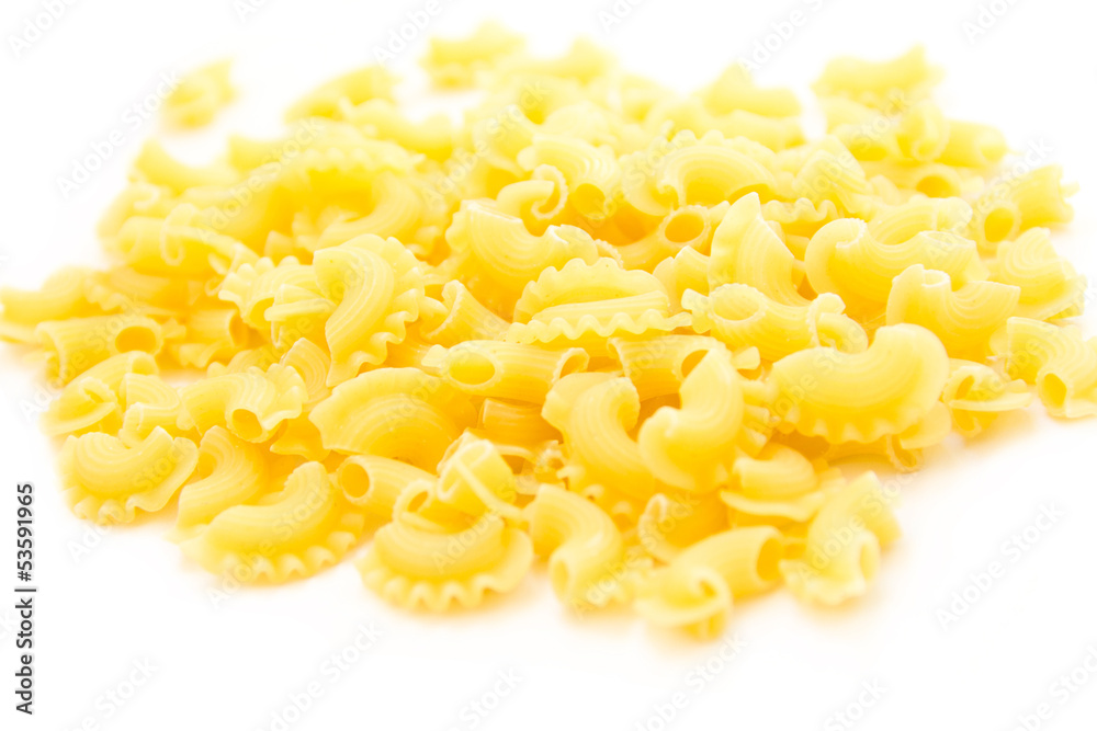 Pasta scallops on a white background Pasta scallops on a white background