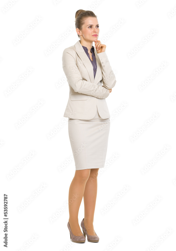 Thoughtful business woman looking on copy space Thoughtful business woman looking on copy space