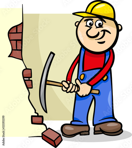 worker with pick cartoon illustration