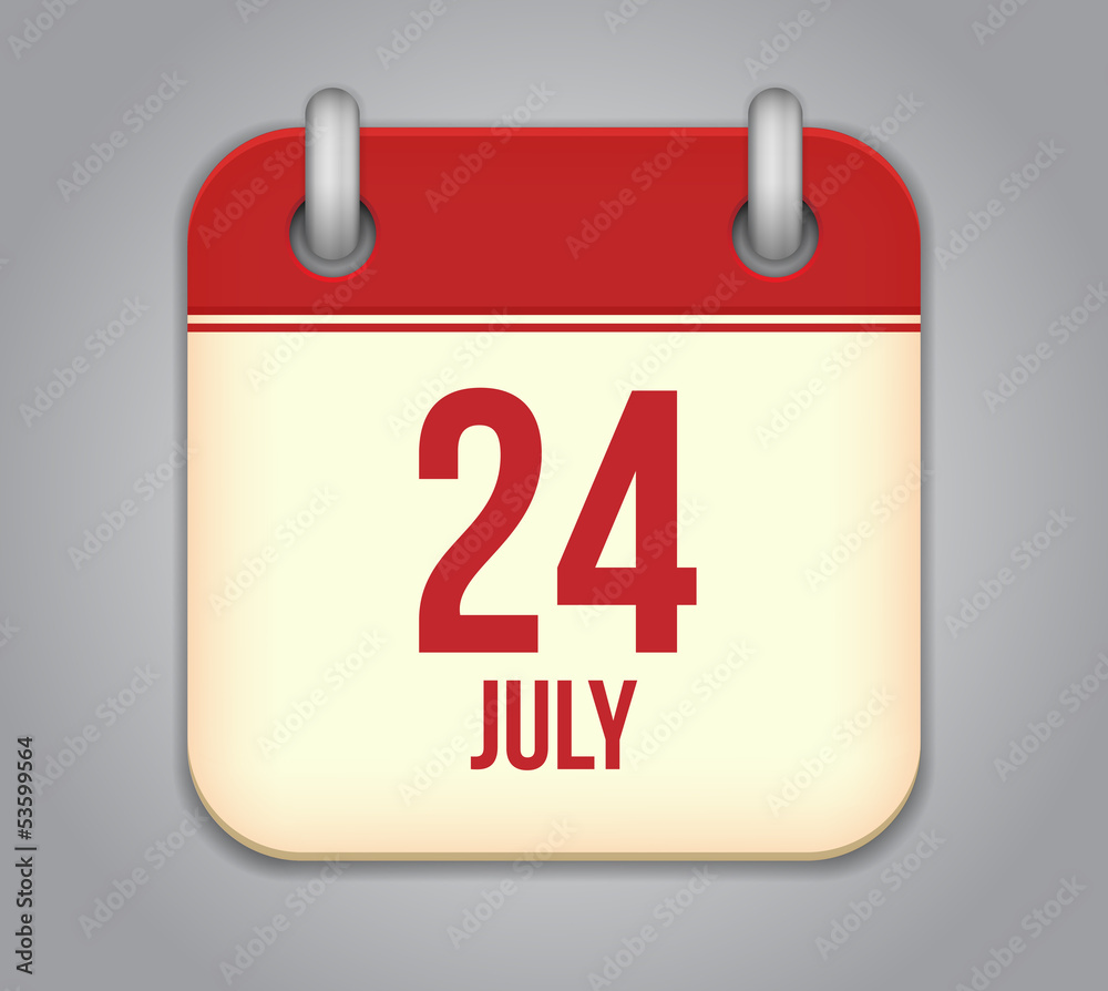 Vector calendar app icon 24 july Stock Vector | Adobe Stock
