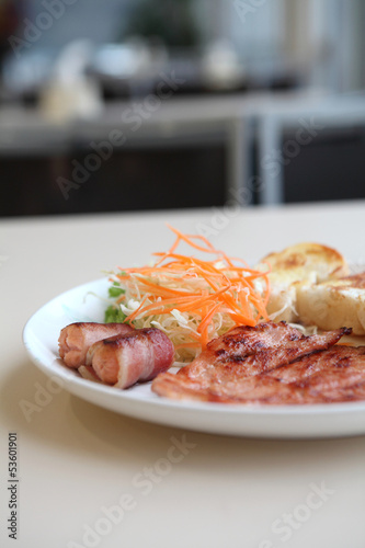 Steak on wood background