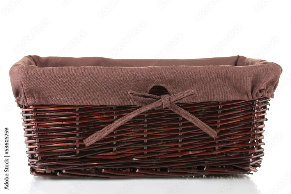 Empty wicker basket isolated on white