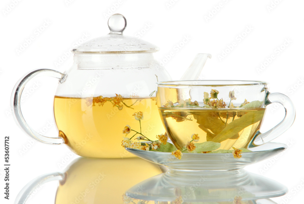 Kettle and cup of tea with linden Kettle and cup of tea with linden