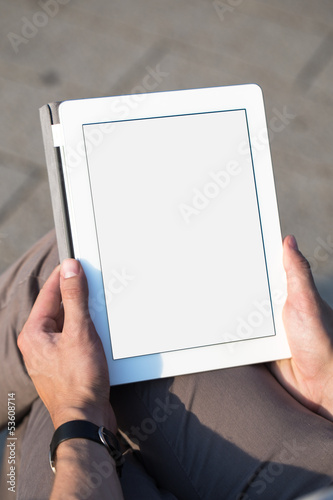 man hands holding tablet pc