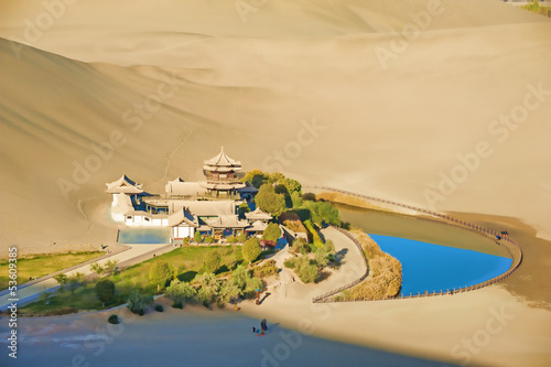Wall Mural Crescent Spring and Mingyue Pavilion in the morning, Dunhuang