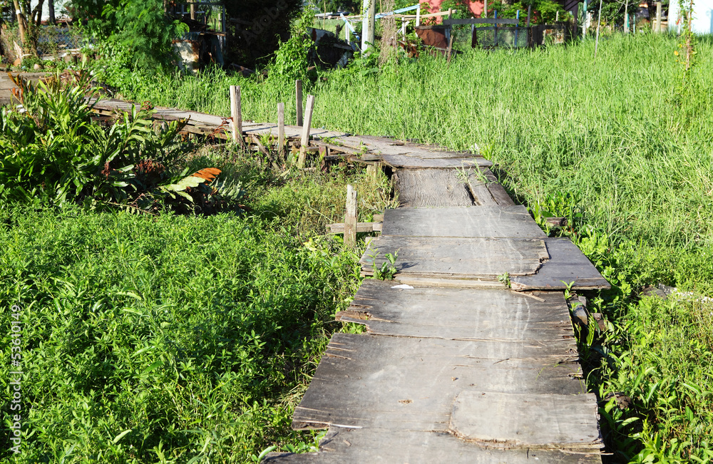 Wooden path in countryside