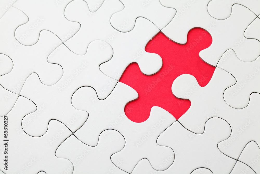 Missing puzzle piece in red Missing puzzle piece in red