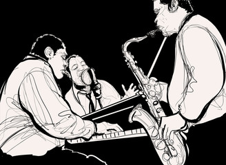Wandcirkels Muziekband Jazzband tijdens swingend straatconcert  © Isaxar