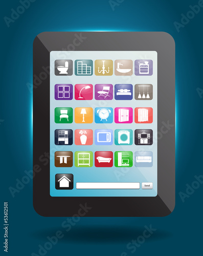 Home decoration of social media icons buttons with tablet comput