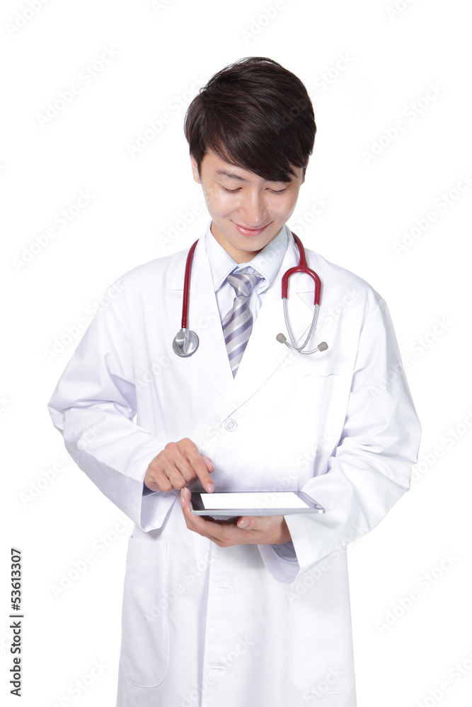 doctor with stethoscope showing blank tablet pc doctor with stethoscope showing blank tablet pc