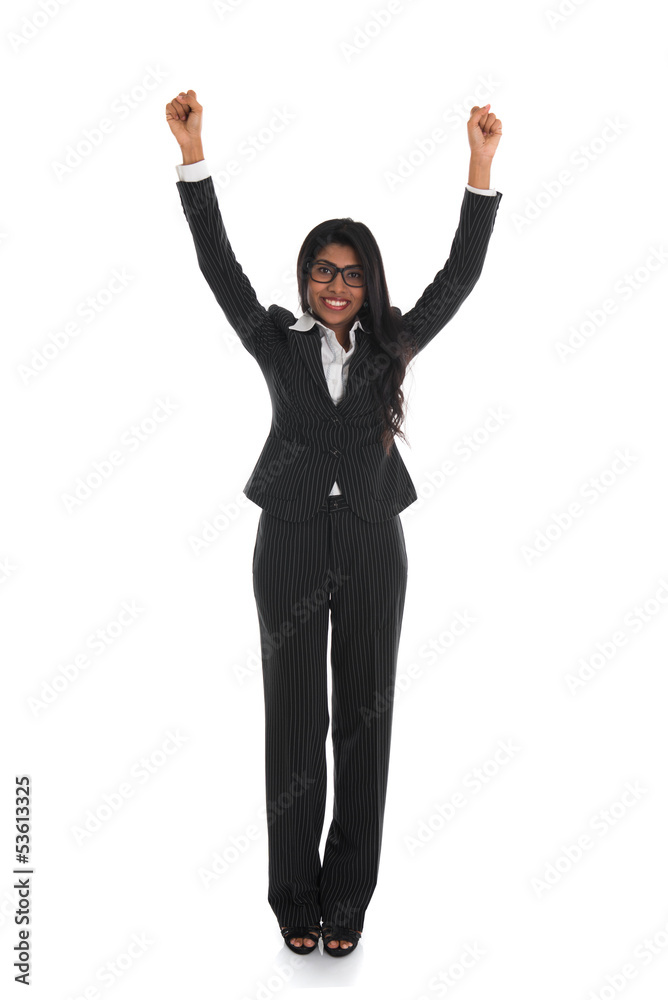 indian female business woman celebrating success isolated in whi indian female business woman celebrating success isolated in whi