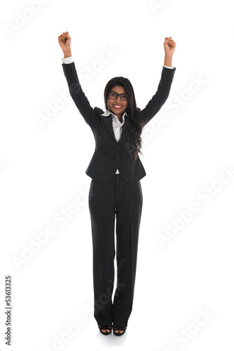 indian female business woman celebrating success isolated in whi photo