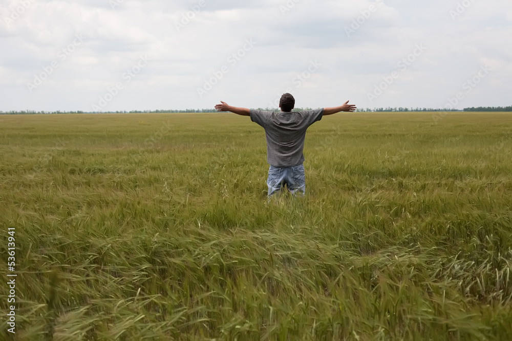 young farmer in a wheat field