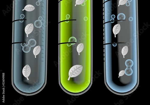 Illustration of a bilogical leave symbol  in three test glasses photo
