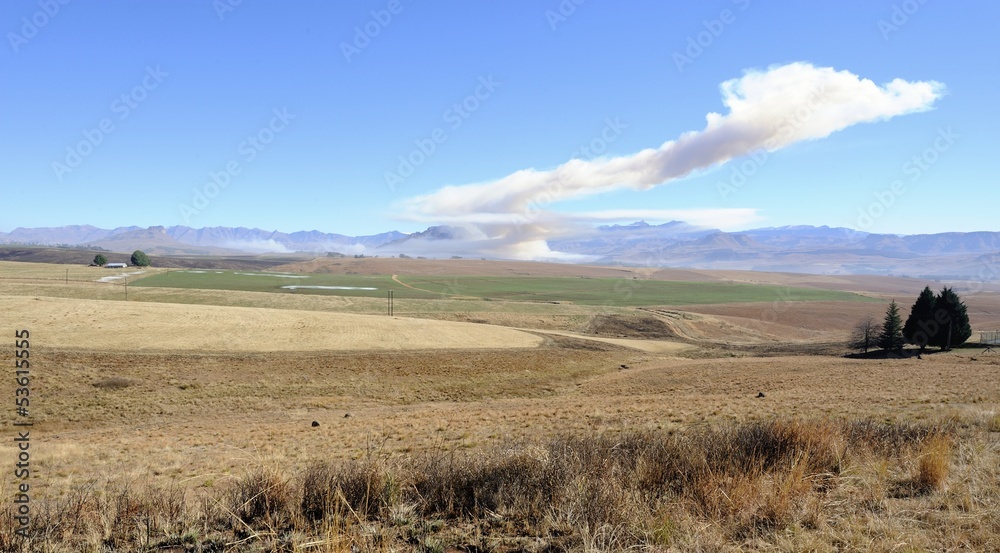 Smoke from a grass fire in the Drakensberg Foothills