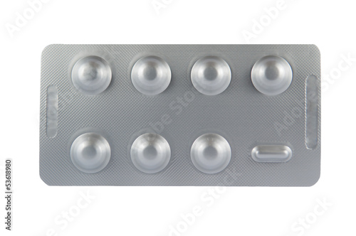 Fotografie Aluminum blister pack on white show medicine concept