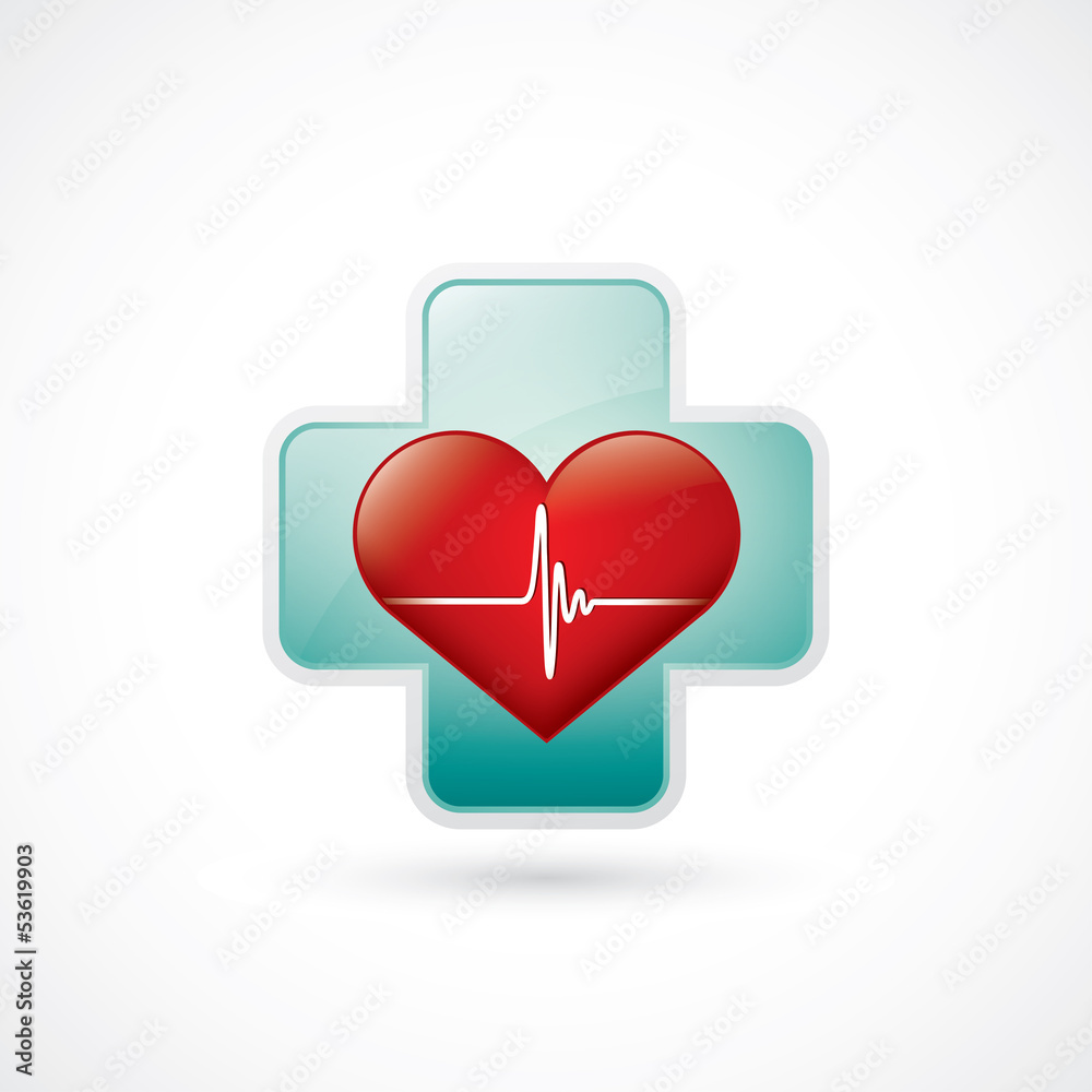 Heart and medical cross with cardiogram Heart and medical cross with cardiogram