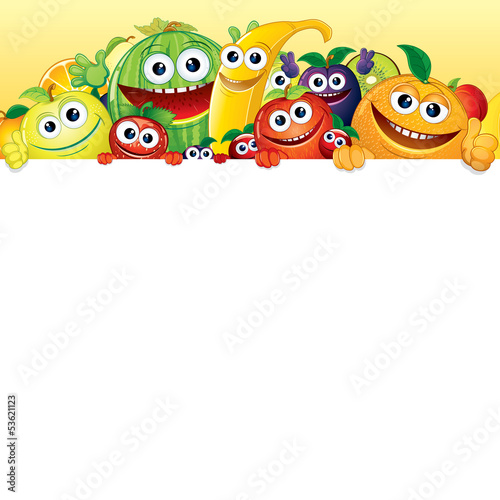 Cartoon Fruit and Berries with White Background