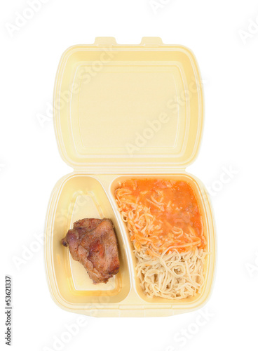 Chicken with pasta in food container