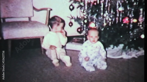 Boys Play Around In Front Of The Christmas Tree-1965 Vintage 8mm