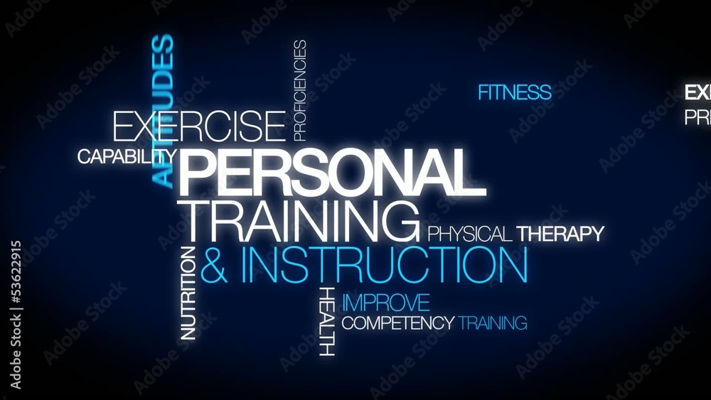 Personal training & instruction word tag cloud animation