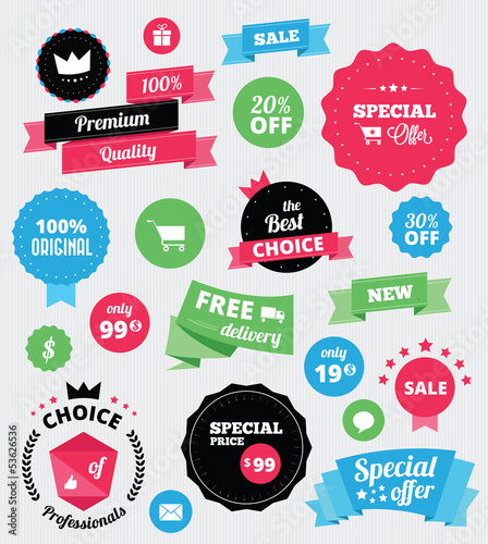 Set of vector stickers and ribbons