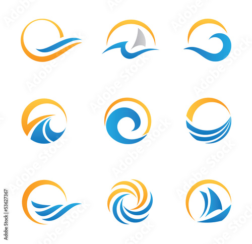 Sun and sea symbol and icons