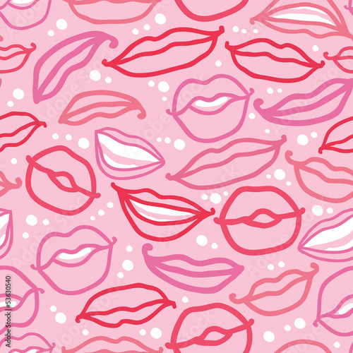 Vector smiling lips seamless pattern background with hand drawn