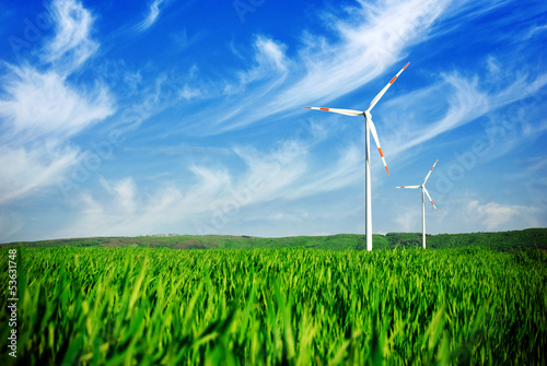 Wind energy turbines on the field