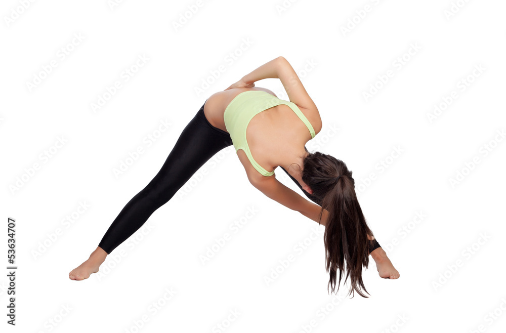 Pretty woman doing stretching into her workout Pretty woman doing stretching into her workout