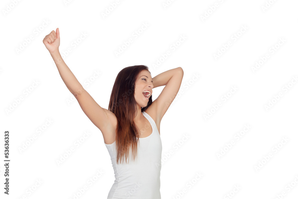 Brunette girl yawning and stretching morning Brunette girl yawning and stretching morning