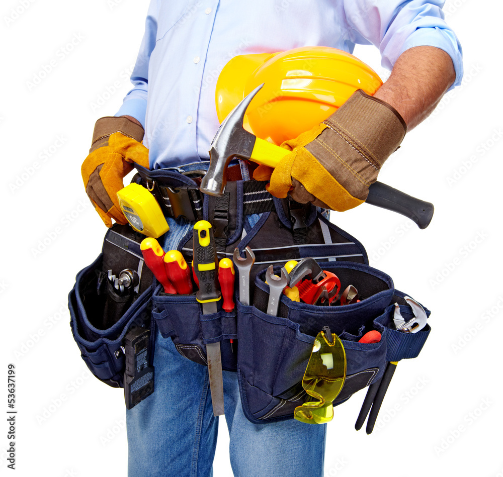 Worker with a tool belt. Construction. Worker with a tool belt. Construction.