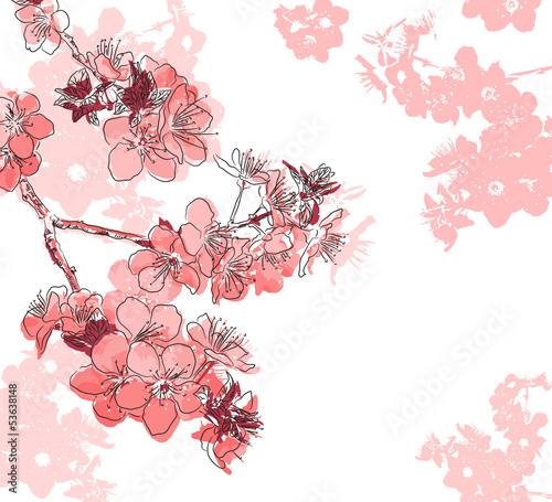 Carta da parati il sakura - Carta da parati Retro floral background with a flower sakura