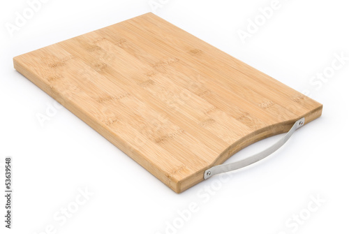 side view wooden chopping board on white with clipping path