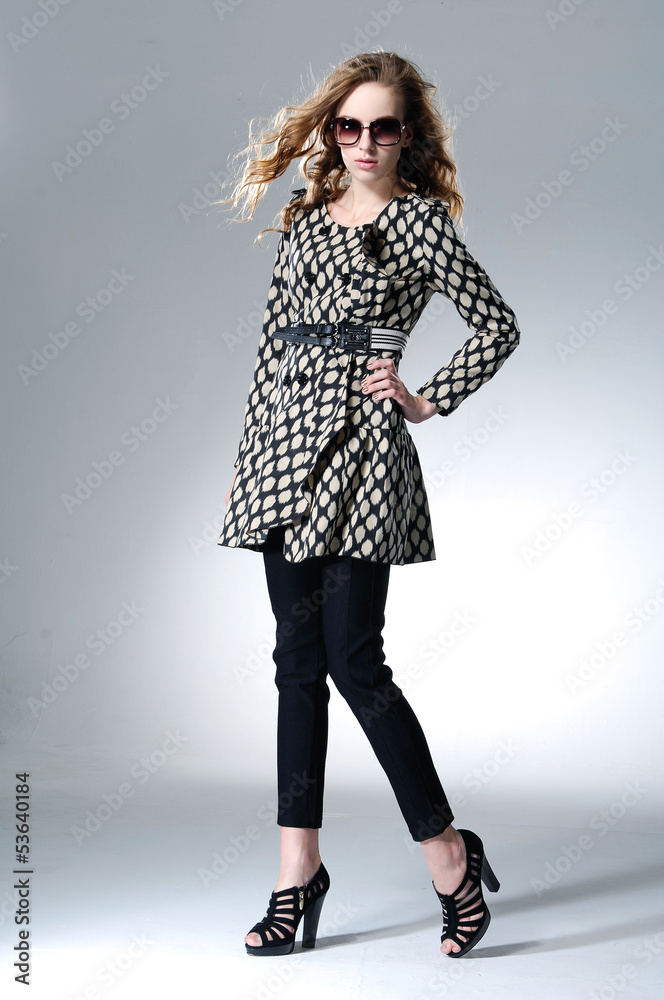 fashion woman in fashion dress with sunglasses posing fashion woman in fashion dress with sunglasses posing
