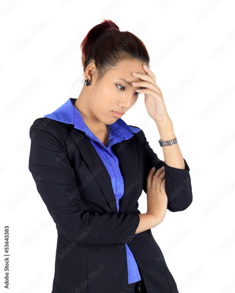 Isolated young asain business woman with headache on white Isolated young asain business woman with headache on white