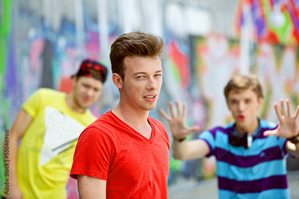 Three young friends happy